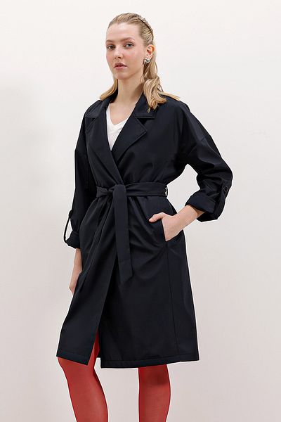 Bigdart 9104 Double Breasted Collar Lined Trench Coat - Navy Blue