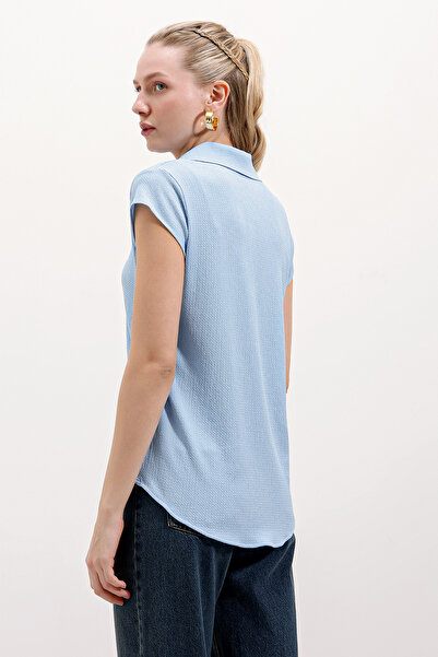 Bigdart 20123 Polo Neck Knitted Blouse - Blue