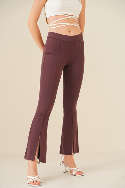 Bigdart 6548 Špagetové kalhoty s rozparkem – hnědé