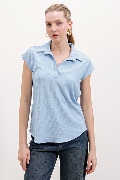 Bigdart 20123 Polo Neck Knitted Blouse - Blue