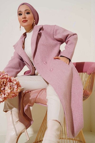 Bigdart 9113 Oversize Wide Cut Woolen Long Cashmere Coat - Pink