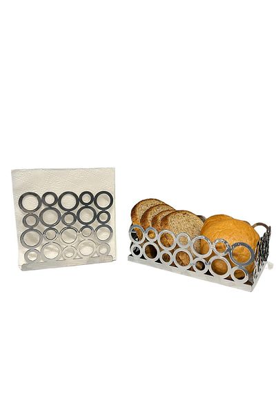 decorelax Silver Color Set of 2 Bread Basket and Napkin Holder