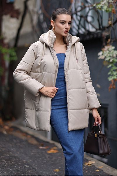 Bigdart Oversize-Pufferjacke mit Kapuze – Beige