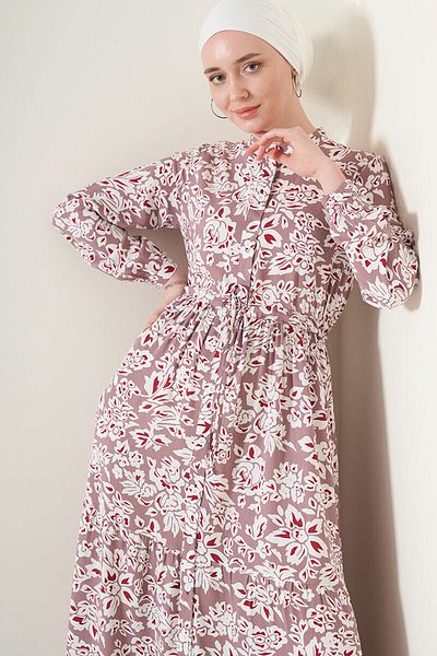 Bigdart 2144 Judge Collar Hijab Dress - Dried Rose