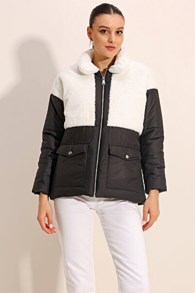 Bigdart 5179 Λεπτομερές Puffer Coat από Faux Fur - Λευκό