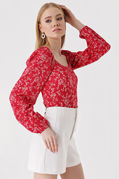 Bigdart 0465 Balloon Sleeve Knitted Blouse - Red