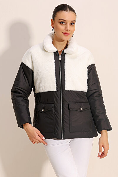 Bigdart 5179 Λεπτομερές Puffer Coat από Faux Fur - Λευκό