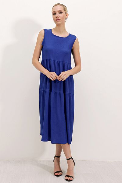 Bigdart 2448 Rochie tricotată lungă cu mâneci zero - Saks