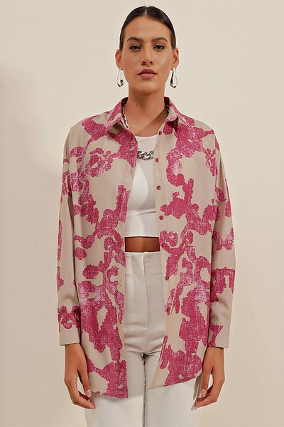 Bigdart 3900 Cămașă Oversize Lungă Basic - D. Fuchsia