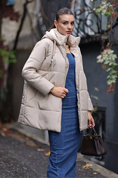 Bigdart Μπουφάν Puffer Oversize με κουκούλα - Μπεζ