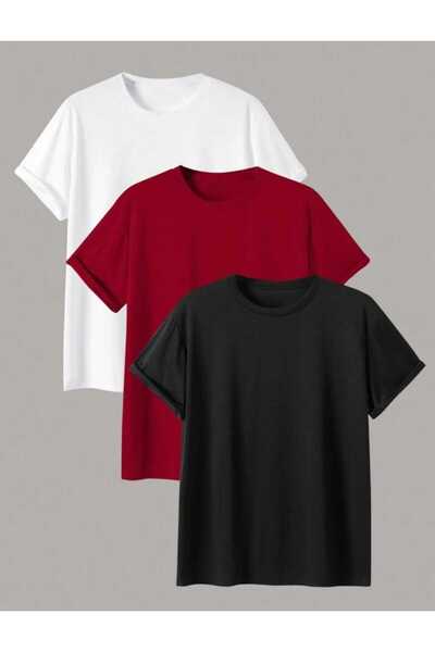 TEKİŞ TEKSTİL Tricou cu decolteu turn oversize costum 3 piese rosu negru alb