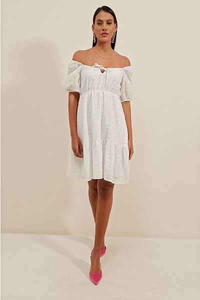 Bigdart 2392 Rochie festonată - Albă