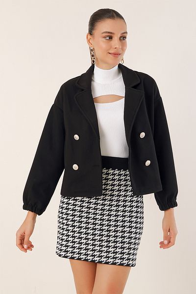 Bigdart 9117 Jachetă Crop cu guler dublu - Negru
