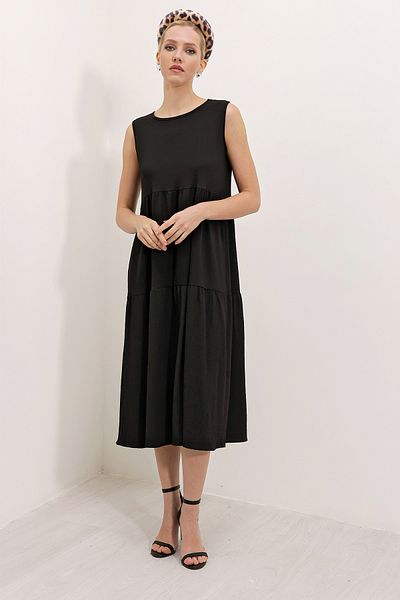 Bigdart 2448 Rochie tricotată lungă cu mâneci zero - neagră
