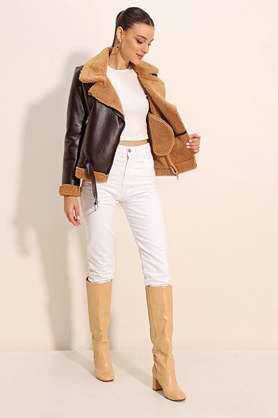 Bigdart 5174 Faux Fur Leather Jacket - D.Brown