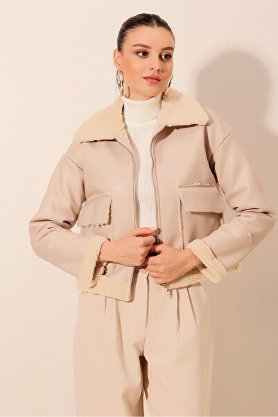 Bigdart 1039 Bomberjacke aus Kunstleder – Ecru