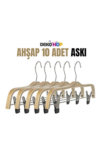 Genel Markalar Pantolon Elbise Pantolon Etek Askısı Ahşap Mandallı Askılık Lamine Ahşap Askı 10 ADET 10 Parça Ahşa