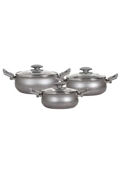 Mehtap Casserole Pot Set Granirt Gray 16 18 20 Cm