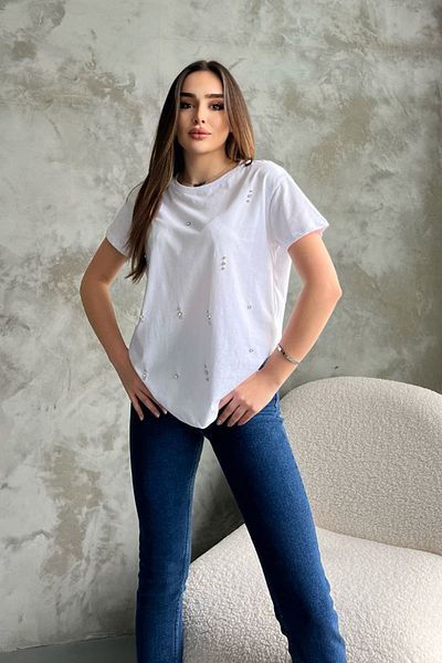 Ortaya Çık Λεπτομερές μπλουζάκι White Crew Neck Stone
