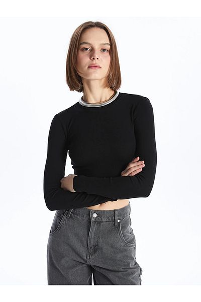 LC Waikiki XSIDE Crew Neck Απλό μακρυμάνικο γυναικείο Crop Crop