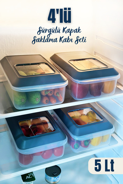 Genel Markalar Plastik 4'lü Sürgülü Kayar Kapaklı Erzak Bakliyat Saklama Kabı...