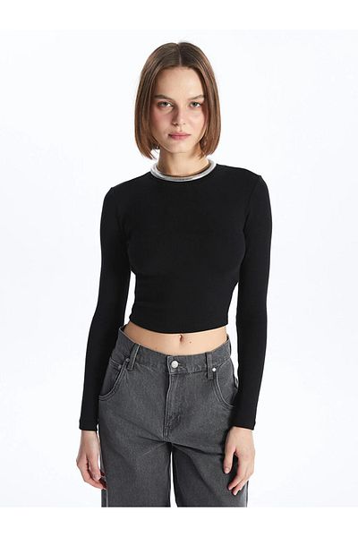 LC Waikiki XSIDE Crew Neck Απλό μακρυμάνικο γυναικείο Crop Crop