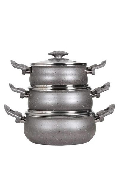 Mehtap Casserole Pot Set Granirt Gray 16 18 20 Cm