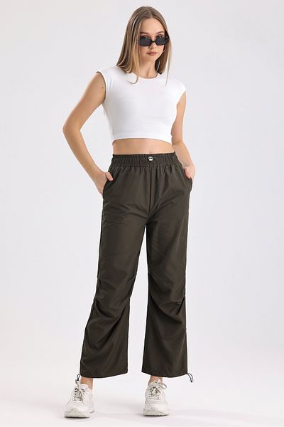 MD trend Pantaloni de parașuta cu talie înaltă și cu picior elastic, cu pliuri, reglabili