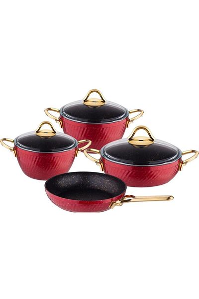 Özkent Hira Granite Red 4-Piece Cookware Set - K-597