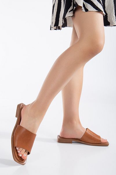 SANDALİ WOMEN'S GENUINE LEATHER VAKETA TAN SHOES SLIPPERS