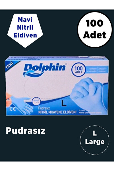 Dolphin Pudrasız Nitril Mavi  Eldiven 100 Adet (Large)