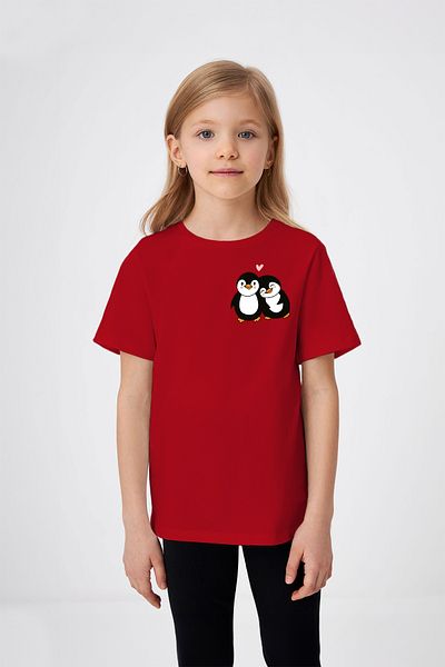 ADABEBEK Tricou pentru fetiță cu imprimeu cu inimă de cupluri pinguin