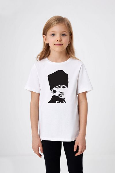 ADABEBEK Tricou pentru fetiță cu imprimeu Mustafa Kemal Atatürk Creion Negru