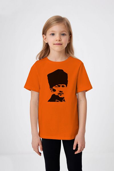 ADABEBEK Black Pencil Mustafa Kemal Atatürk Printed Girl's T-Shirt