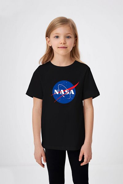 ADABEBEK Tricou pentru fetiță cu imprimeu cu emblema Nasa