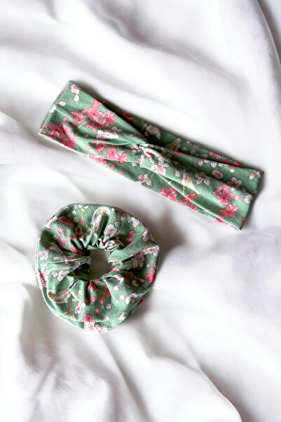 pistore Σετ 2 μπαντάνες και αγκράφες με πράσινο floral σχέδιο