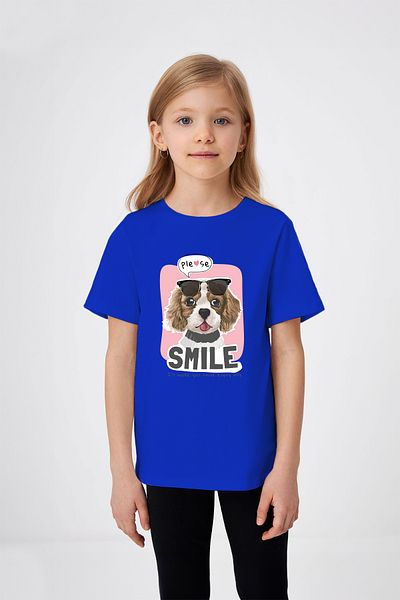 ADABEBEK Smile Written Glasses Dog printed girl's T-shirt