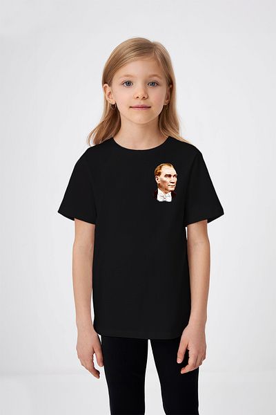 ADABEBEK Mustafa Kemal Atatürk Tricou pentru fetiță cu imprimeu cu desen cu papion