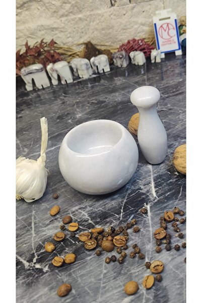 Genel Markalar MERMER HAVAN SETİ KÜÇÜK BOY DOĞALTAŞ 8x8 Cm Açık Gri