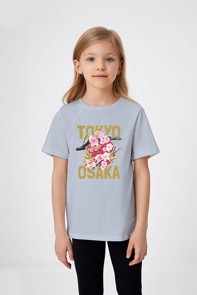 ADABEBEK Tricou pentru fetiță cu model de flori scrise Tokyo Osaka