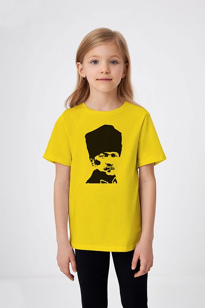 ADABEBEK Black Pencil Mustafa Kemal Atatürk Printed Girl's T-Shirt