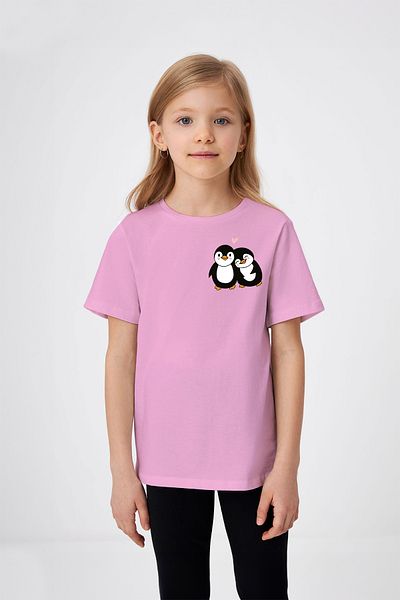ADABEBEK Penguin Couples Heart Λεπτομερές εμπριμέ μπλουζάκι για κορίτσια