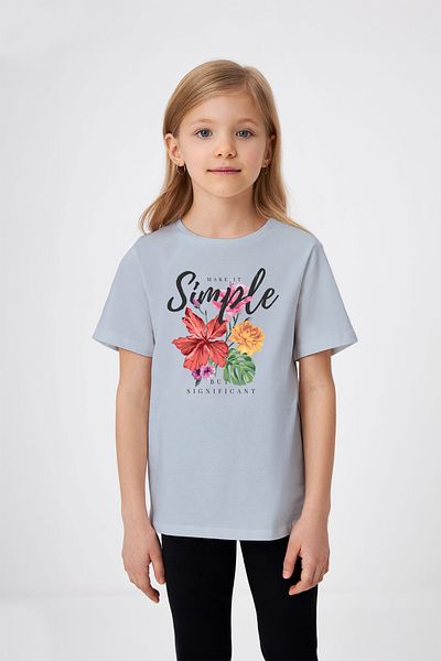 ADABEBEK Tricou pentru fetiță cu imprimeu floral simplu scris