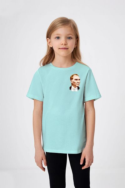 ADABEBEK Mustafa Kemal Atatürk Drawing Printed Girl's T-Shirt with Bow Tie