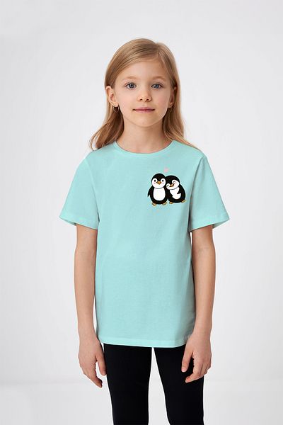 ADABEBEK Penguin Couples Heart Λεπτομερές εμπριμέ μπλουζάκι για κορίτσια