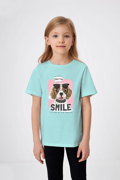 ADABEBEK Smile Written Glasses Dog printed girl's T-shirt
