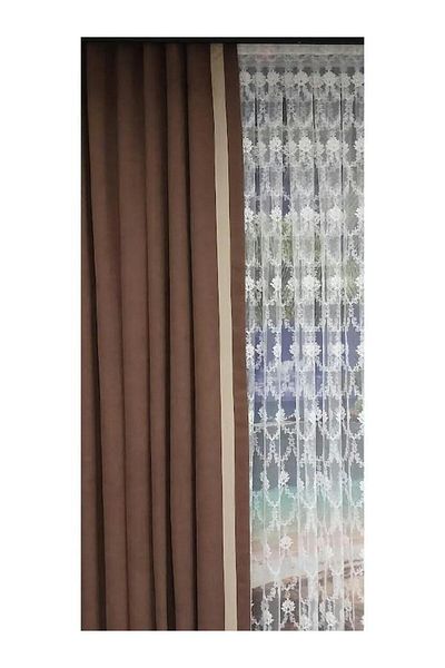 Karesi Brown Edge Beige Piping Transition Island Background Curtain (flat Extra-proof Drawstring) Collecting Braçol is a Gift
