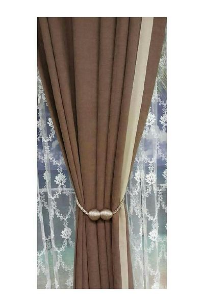 Karesi Brown Edge Beige Piping Transition Island Background Curtain (flat Extra-proof Drawstring) Collecting Braçol is a Gift