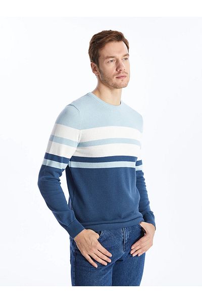 LC Waikiki LCWAIKIKI Classic - Pulover tricotat pentru bărbați, cu mânecă lungă, cu dungi