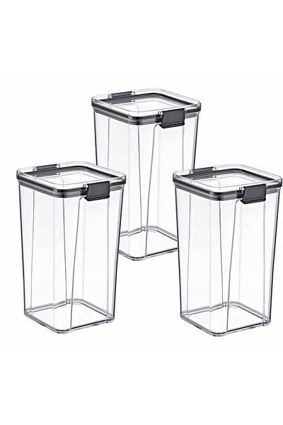 ASTERA Acrylic Lockable Square Storage Container 1300ml 3 Pieces, 1300ml 3-Piece Lockable Storage Container